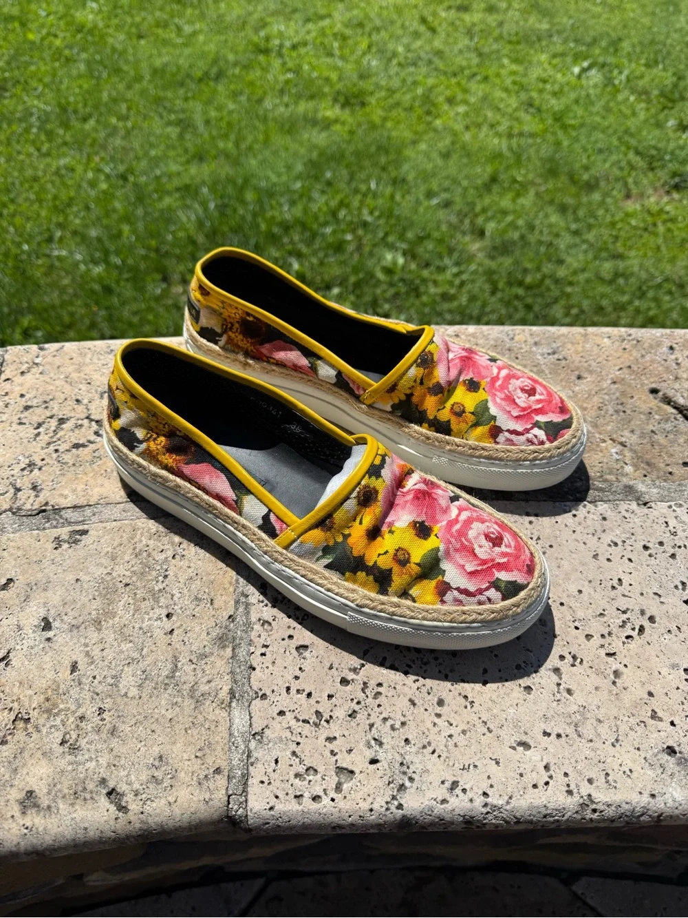 Dolce & Gabbana Floral Canvas Espadrilles in Yellow and Pink sz 38